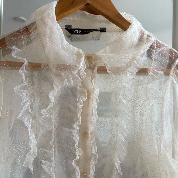 Zara Cream Sheer Ruffle Blouse - Picture 3 of 8